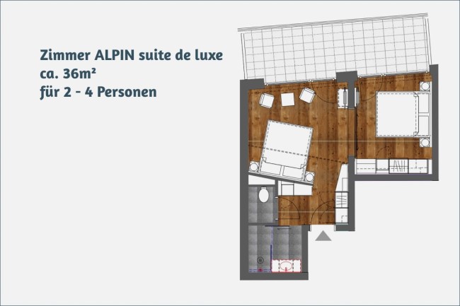 Zimmer ALPIN suite de luxe ca. 36m² für 2 - 4 Personen