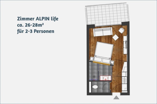 Zimmer ALPIN life ca. 26-28m² für 2-3 Personen