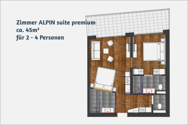 Zimmer ALPIN suite premium ca. 45m² für 2 - 4 Personen